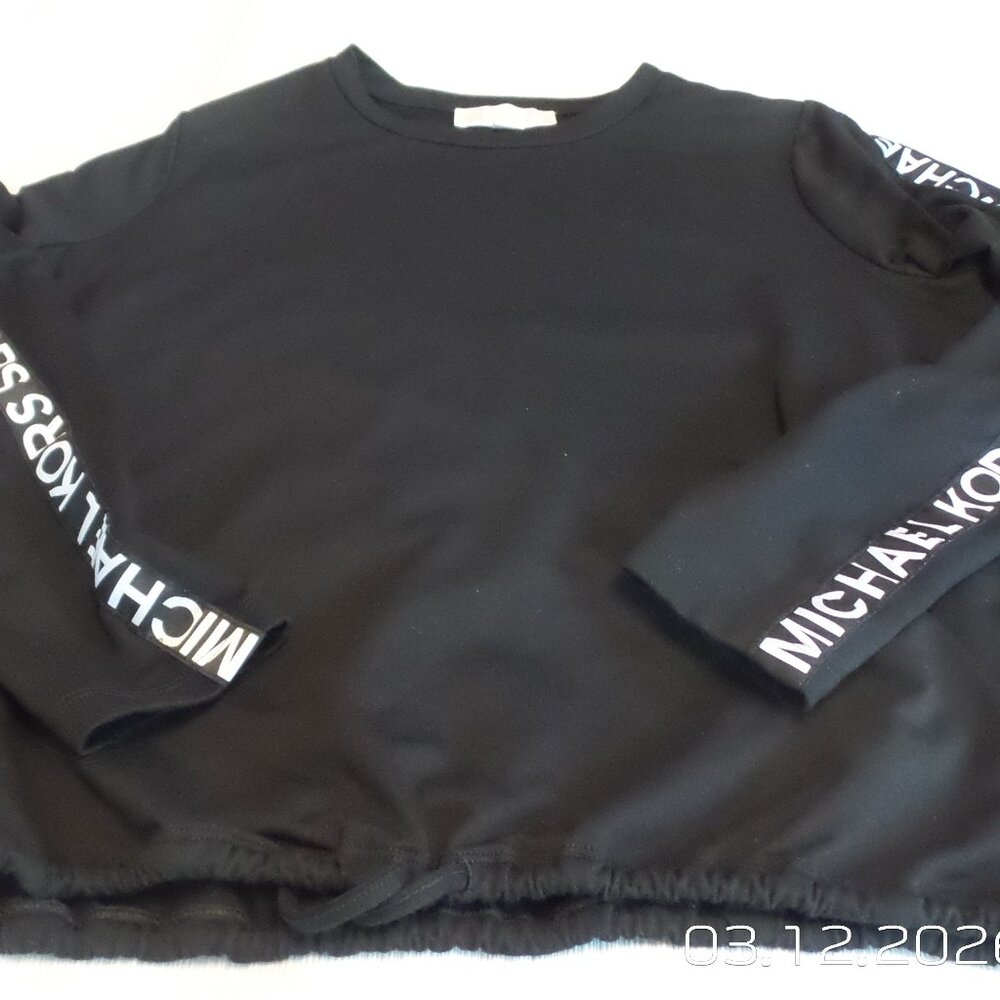 Womens MICHAEL KORS Black Sweatshirt w/White Logo Sleeves Size Medium Like NEW